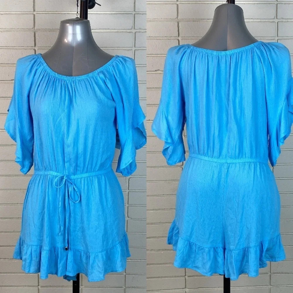 NWT blue romper ruffle sleeve lightweight loose fit romper  size medium